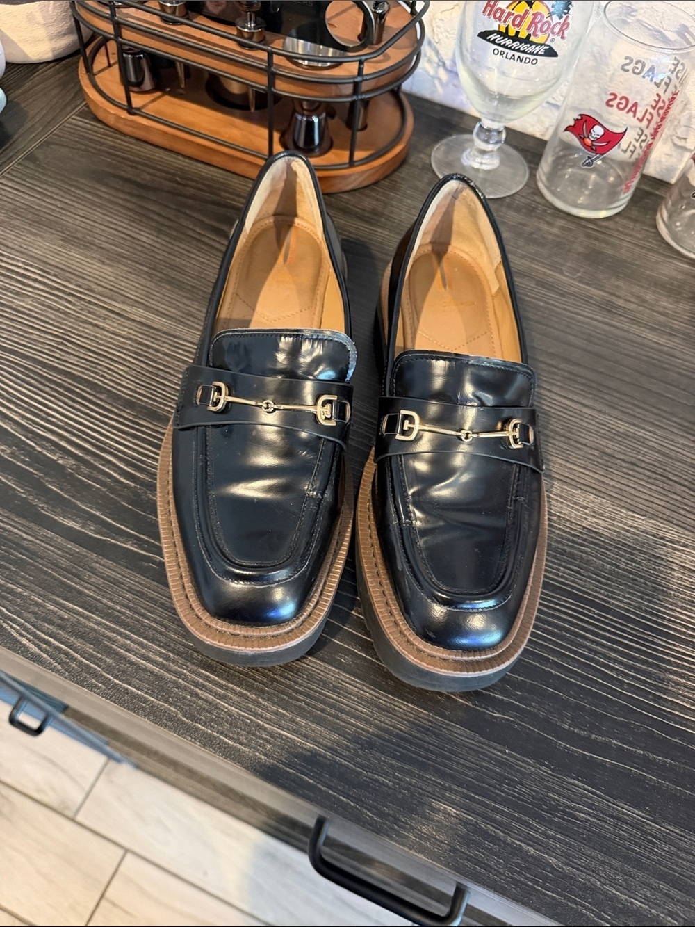 Sam Edelman Black Leather Bit Loafers with Brown Platform - Picture 2 of 8